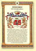 Pergamena con storia e stemma a colori dimensione in cm 30x42